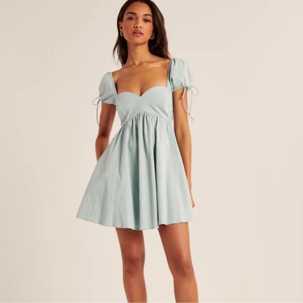 Light Blue Puff Sleeve Mini Dress